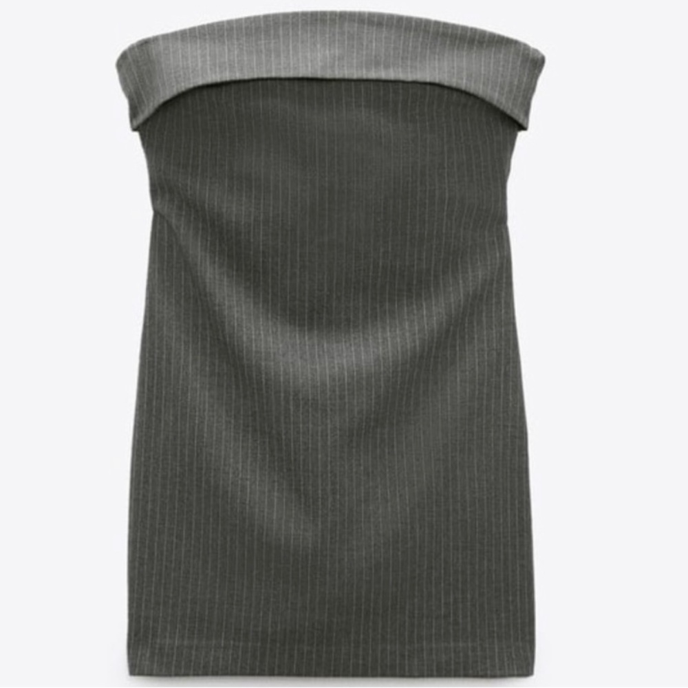 NET - Zara | Strapless Grey Pinstripe Dress